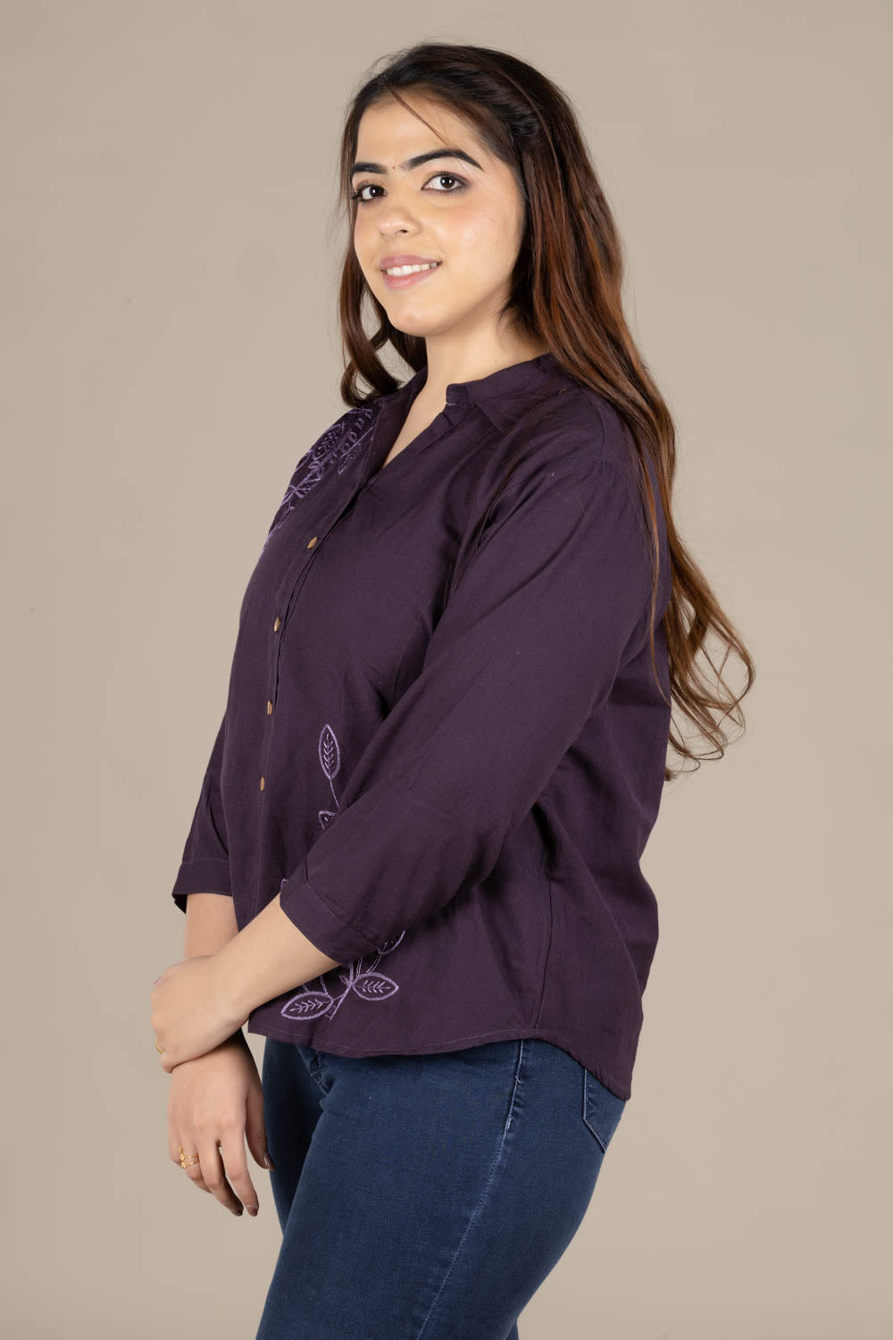 Violet Shirt-Style Short Kurti