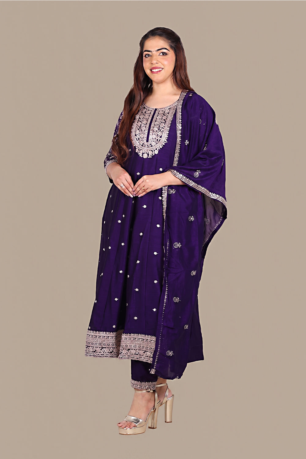Violet Flared Designer Salwar Suit