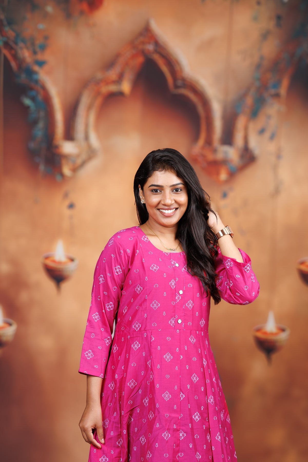 Bindoo Kali Cotton Kurti - Rani Pink