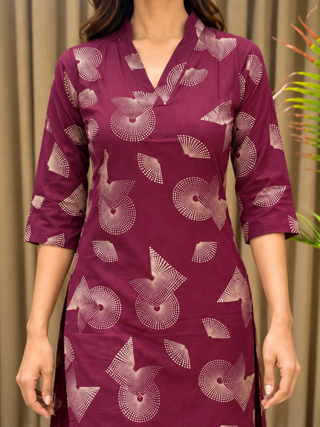 Maroon Printed V-Neck Co-ord