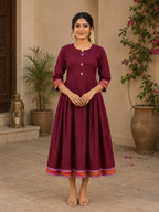 Flared Cotton Kurti - Maroon