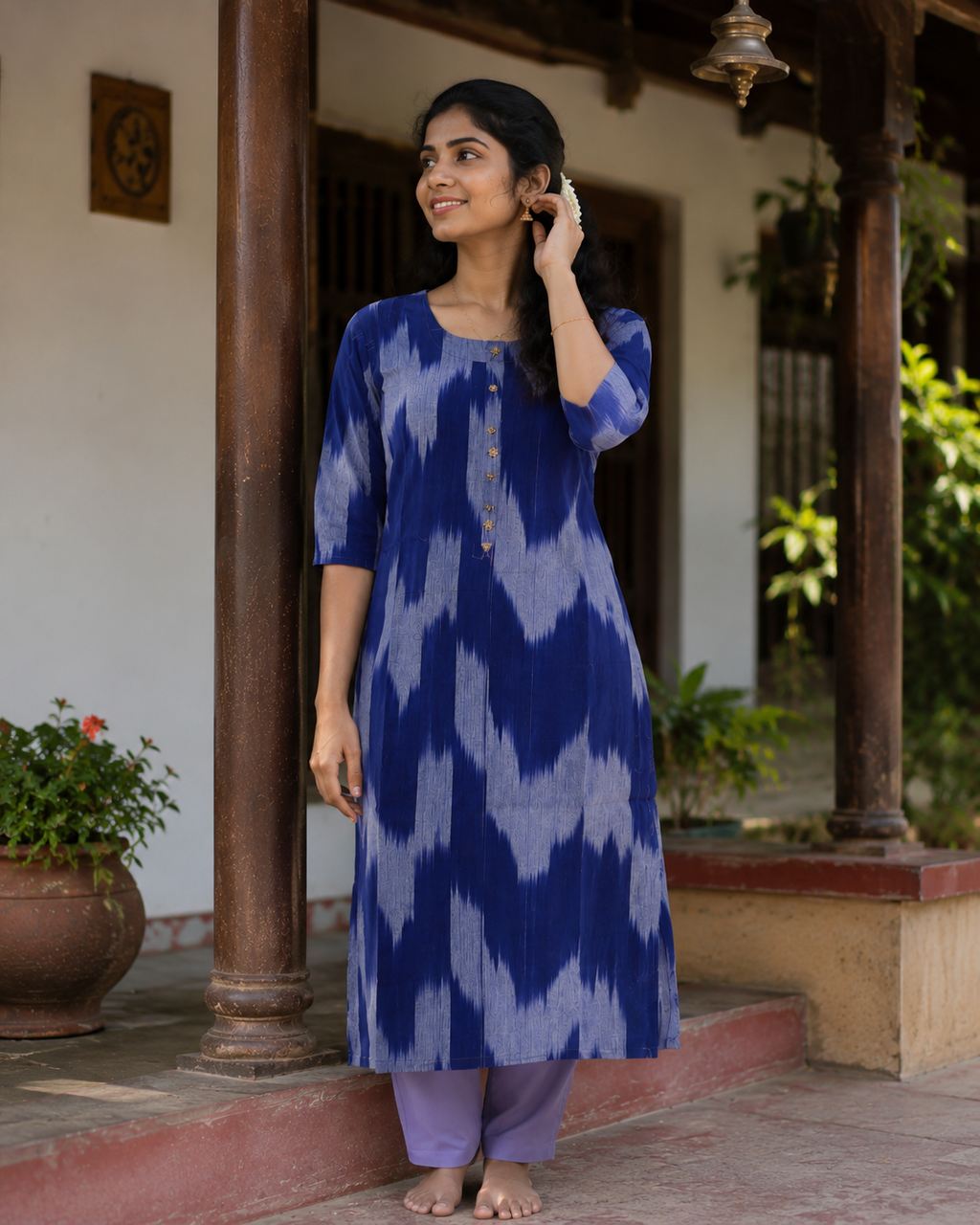Blue Ikat Straight Kurti