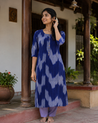 Blue Ikat Straight Kurti
