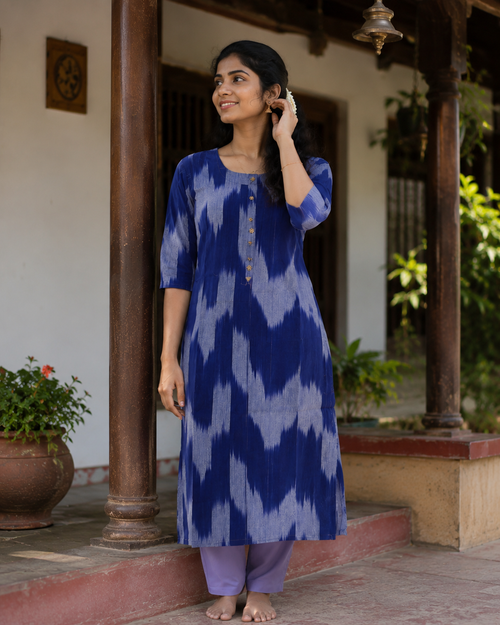 Blue Ikat Straight Kurti