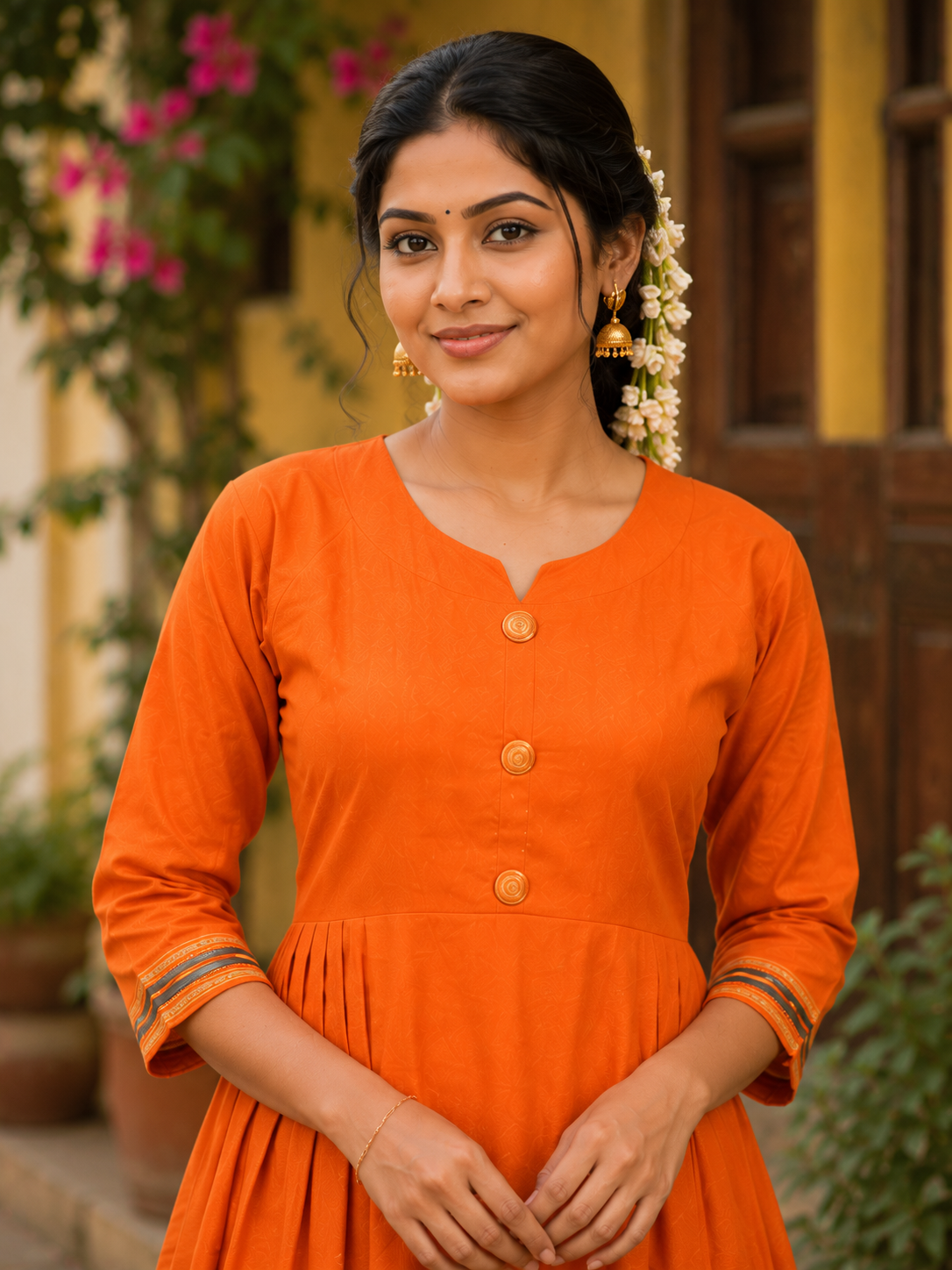 Flared Cotton Kurti – Orange.