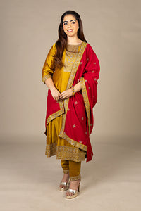 Golden Suit with Red Dupatta