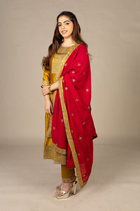 Golden Suit with Red Dupatta