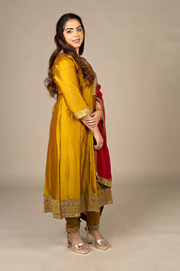Golden Suit with Red Dupatta
