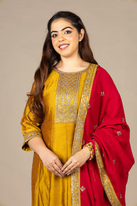 Golden Suit with Red Dupatta
