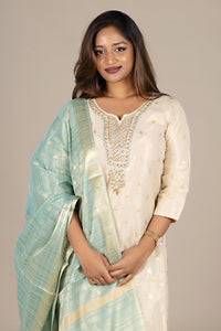 Off-White Designer Salwar Suit with Powder Blue Dupatta