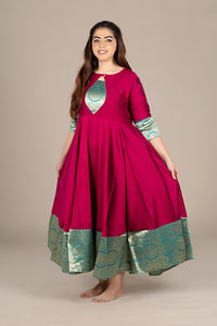 Flared Maroon Kurti with Banarasi Border