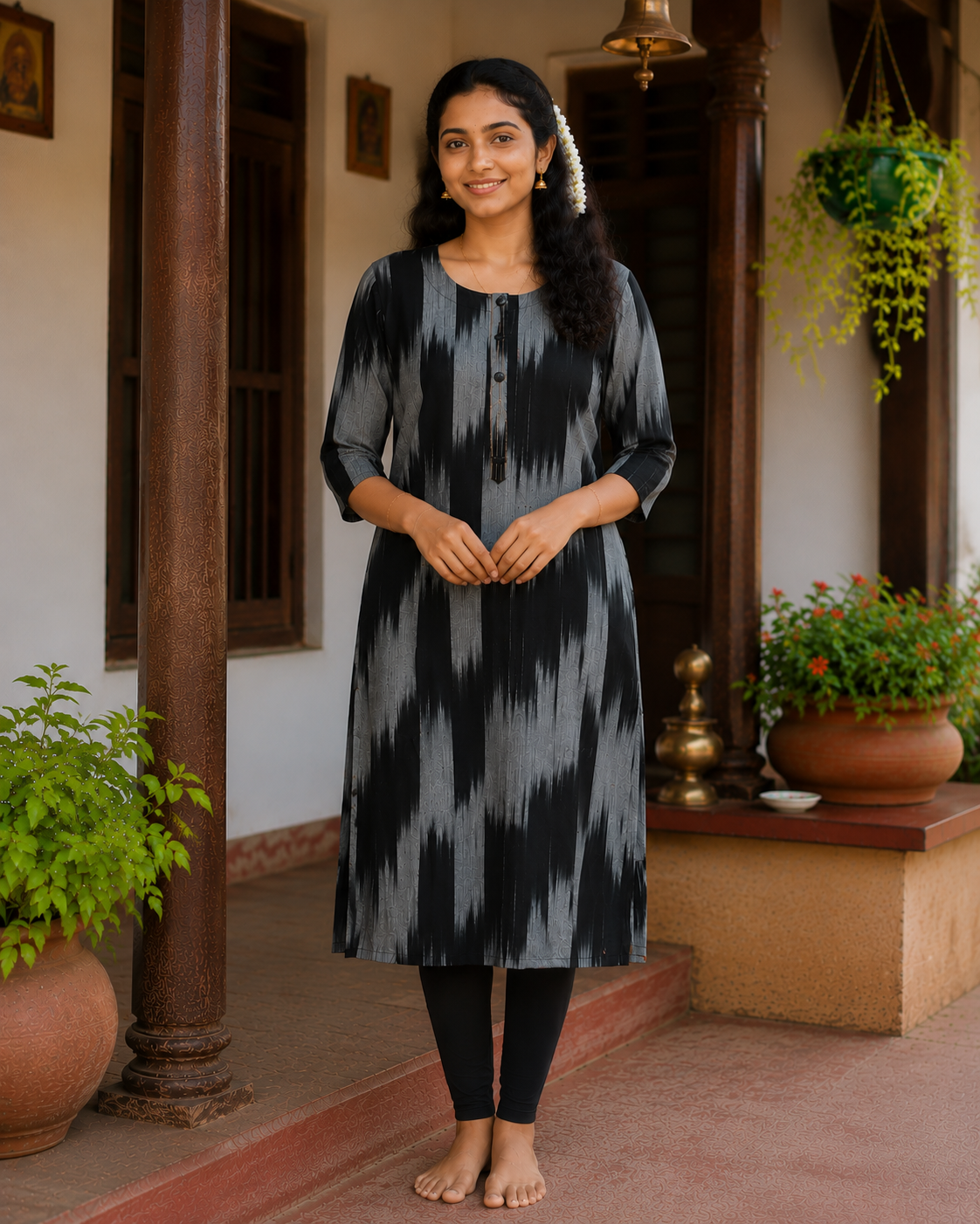 Black Ikat Straight Kurti