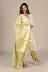 Off-White Designer Salwar Suit with Powder Green Dupatta