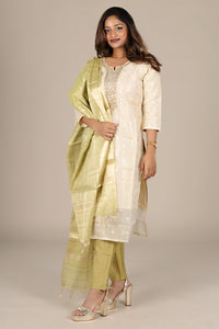 Off-White Designer Salwar Suit with Powder Green Dupatta