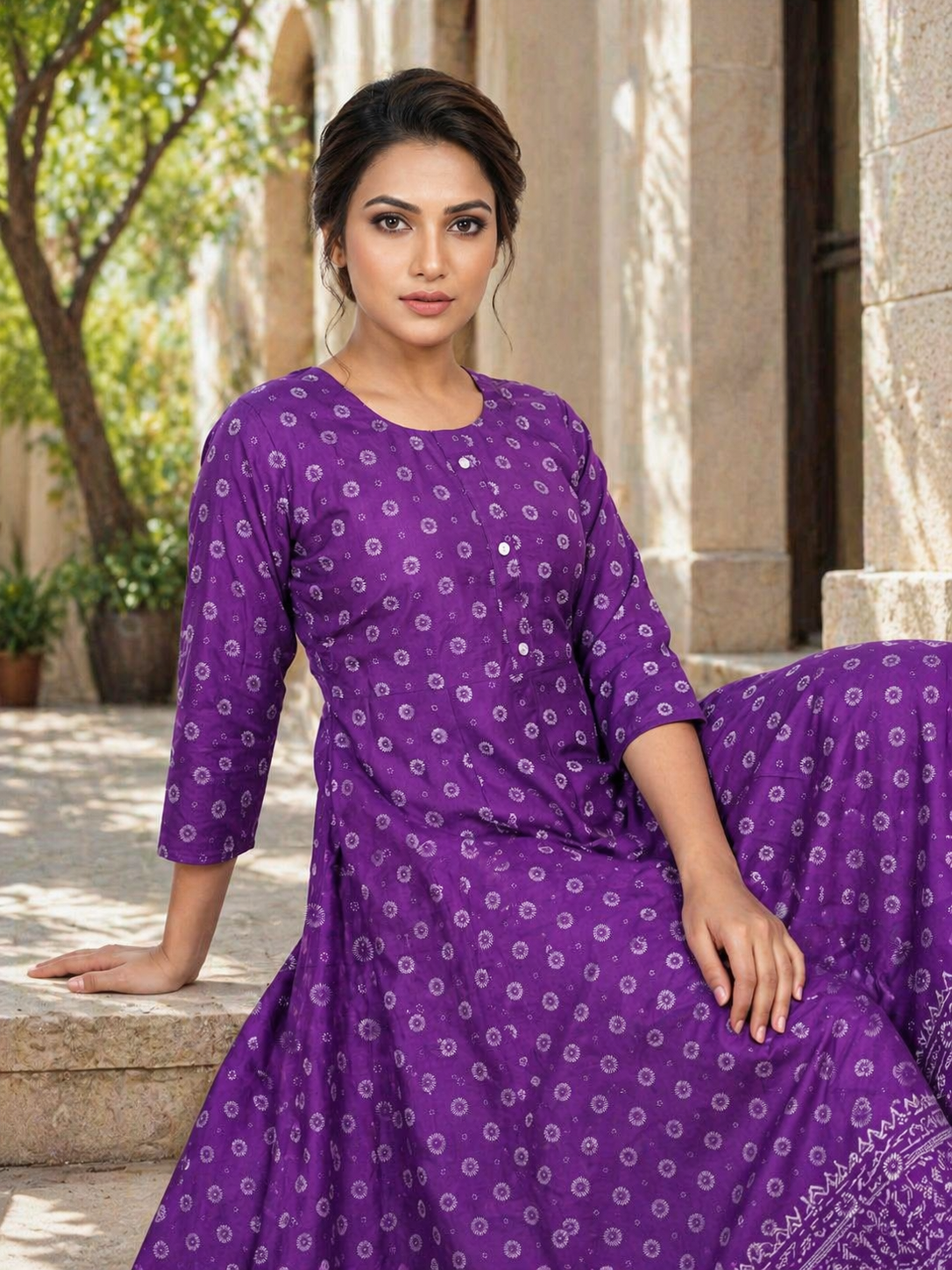 Bindoo Kali Cotton Kurti - Plum Purple