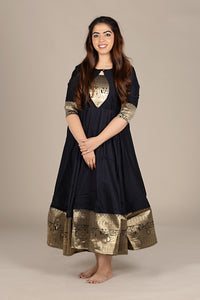 Flared Black Dress with Banarasi Border