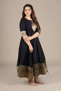 Flared Black Dress with Banarasi Border