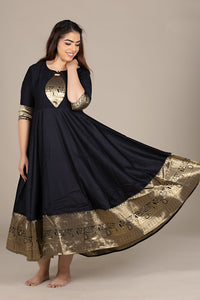 Flared Black Dress with Banarasi Border