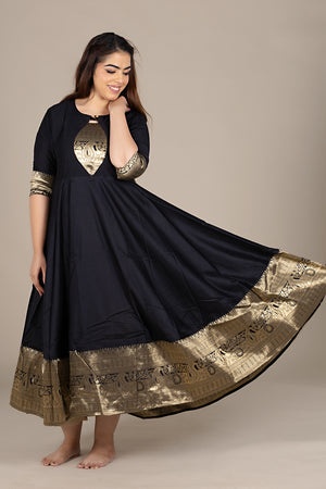 Flared Black Dress with Banarasi Border