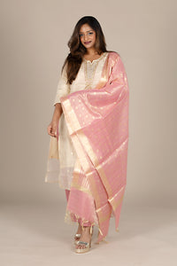 Off-White Designer Suit with Pink Dupatta