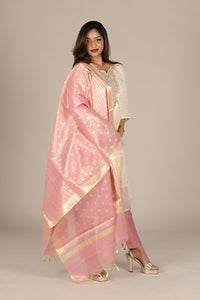 Off-White Designer Suit with Pink Dupatta