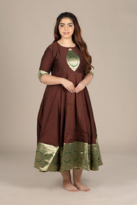 Flared Brown Kurti with Banarasi Border