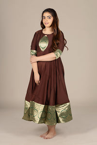 Flared Brown Kurti with Banarasi Border
