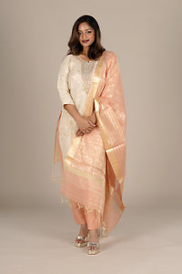 Off-White Designer Suit with Powdered Orange Dupatta