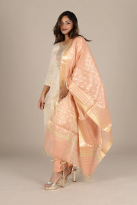 Off-White Designer Suit with Powdered Orange Dupatta