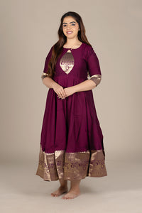 Flared Wine Kurti with Banarasi Border