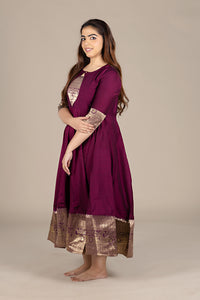 Flared Wine Kurti with Banarasi Border