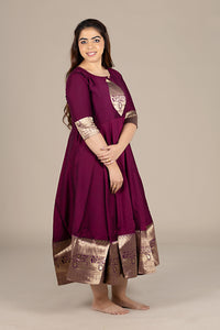 Flared Wine Kurti with Banarasi Border