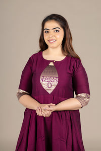 Flared Wine Kurti with Banarasi Border