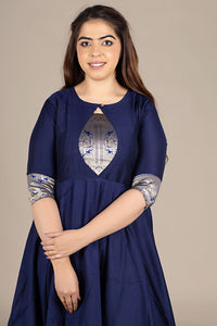 Flared Navy Kurti with Banarasi Border