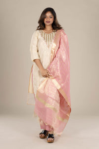 Off-White Suit with Pink Dupatta