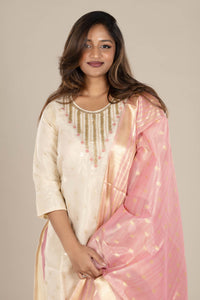 Off-White Suit with Pink Dupatta