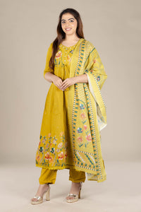 Yellow Printed Flared Suit