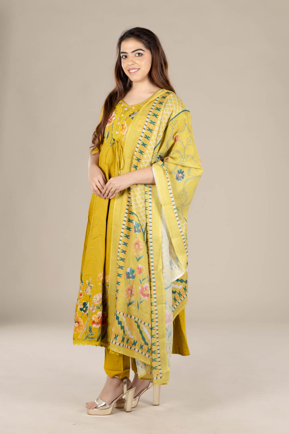 Yellow Printed Flared Suit