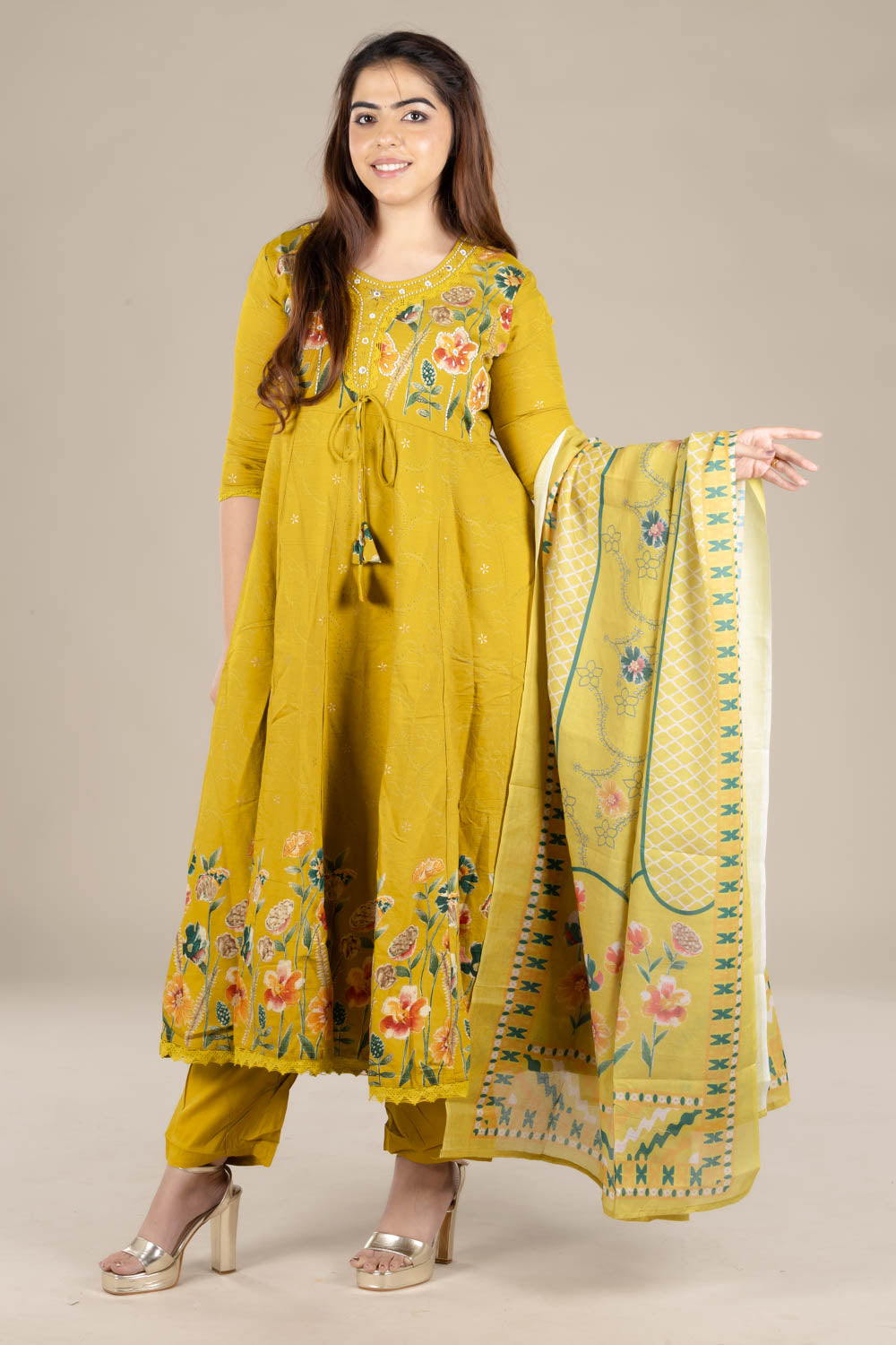 Yellow Printed Flared Suit