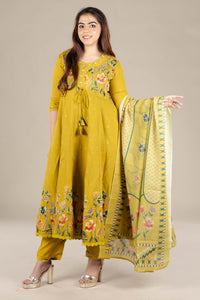 Yellow Printed Flared Suit