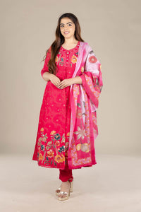 Red Flared Printed Suit