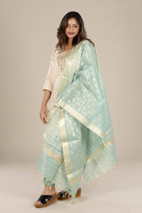 Off-White Straight Suit with Powder Blue Dupatta