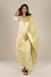 Off-White Designer Straight Suit with Green Dupatta