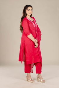 Red Embroidered Straight Suit