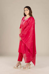 Red Embroidered Straight Suit