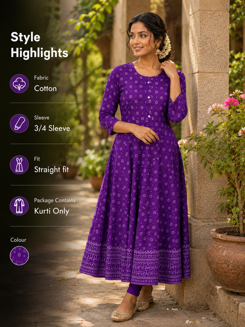 Bindoo Kali Cotton Kurti - Plum Purple