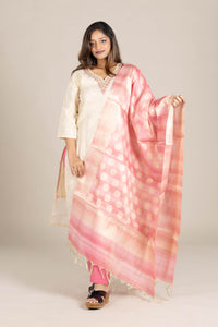 Off-White Straight Suit with Pink Dupatta