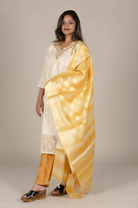 Off-White Silk Suit with Colored Organza Dupatta