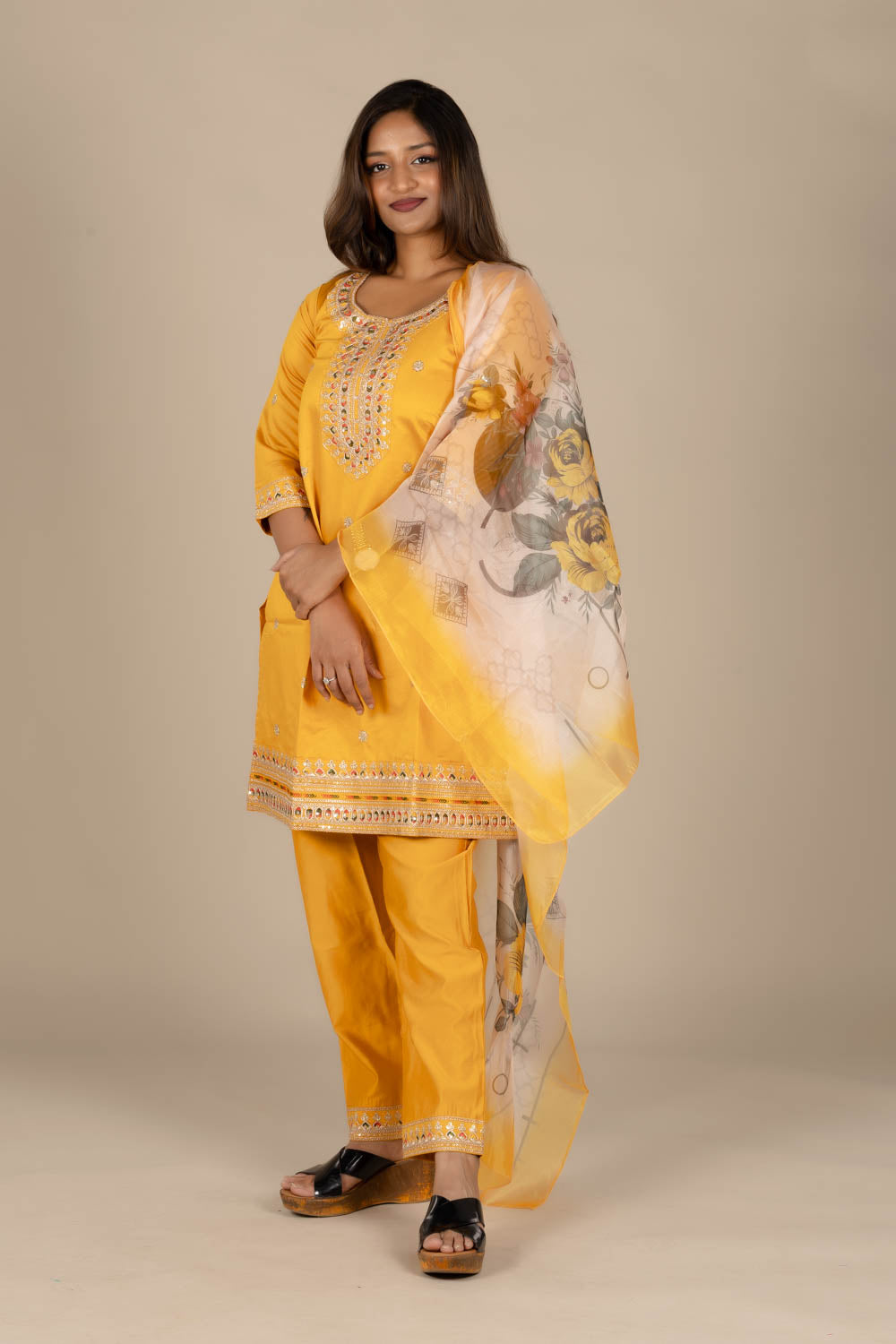 Yellow Designer Straight Suit