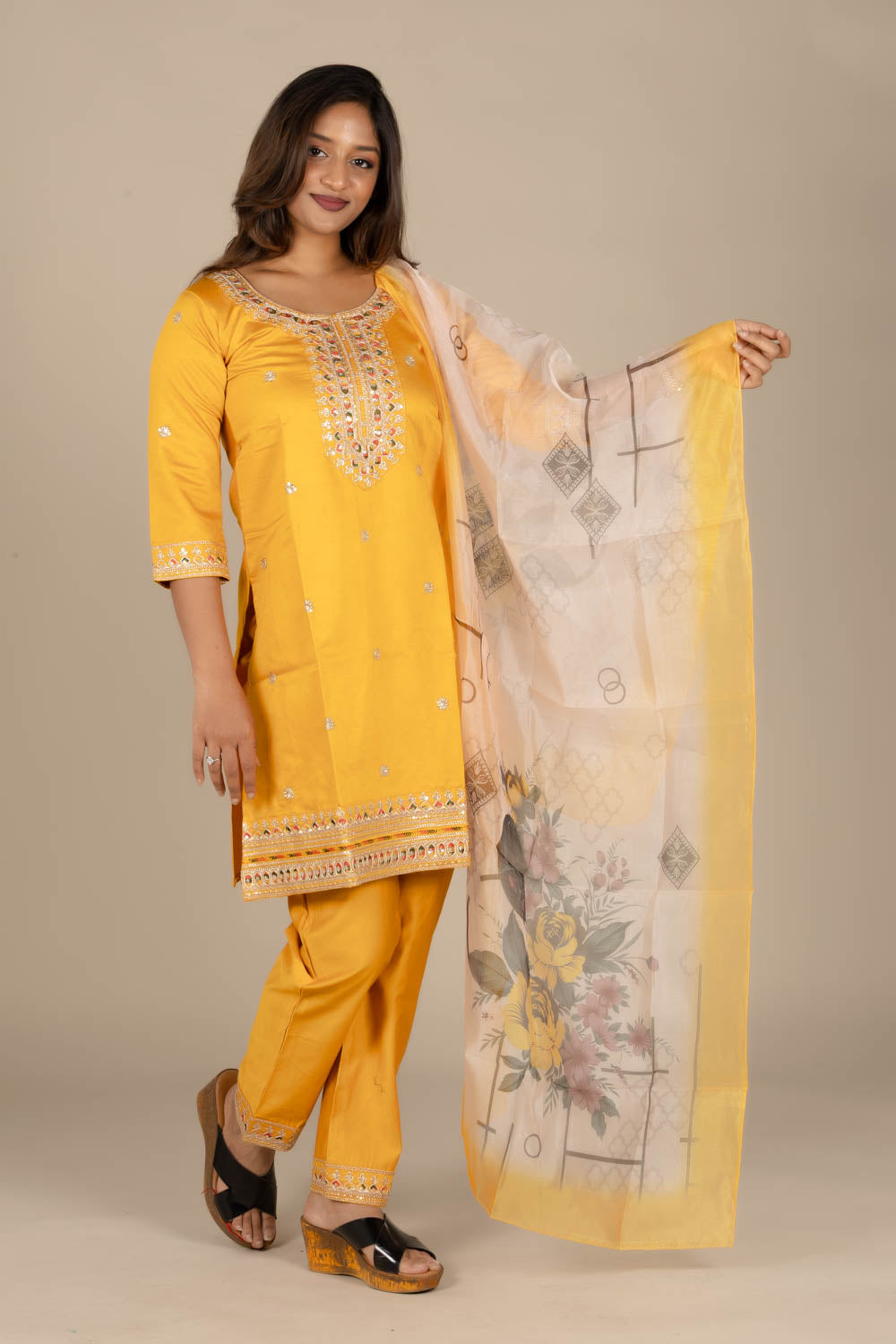 Yellow Designer Straight Suit